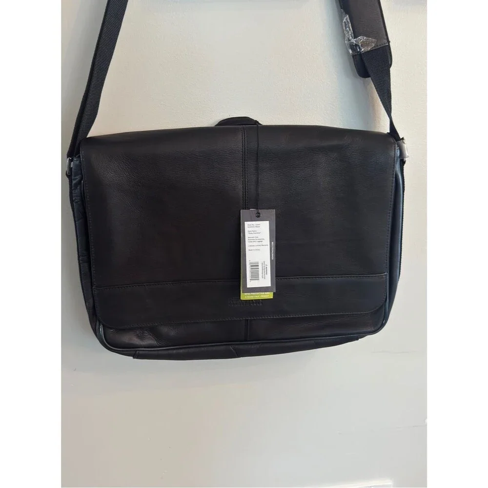 Kenneth Cole Black Leather Messenger COLOMBIAN LEATHER CROSSBODY MESSENGER BAG